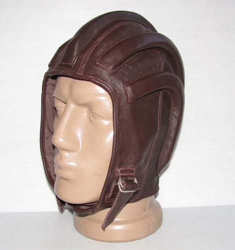 Vintage brown leather ribbed motorcycle helmet  #28416