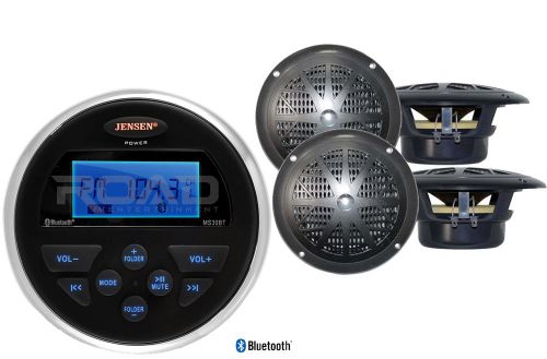 Marine bluetooth 160w aux usb jensen receiver, 4 black marine 4&#034; boat speakers