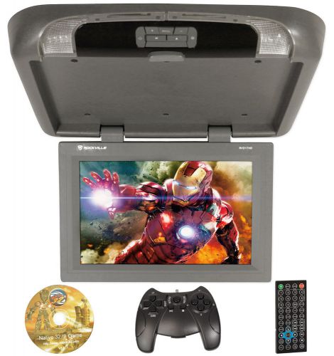 Rockville rvd17hd grey-gr 17&#034; flip down car monitor w dvd/hdmi/usb/sd/games gray