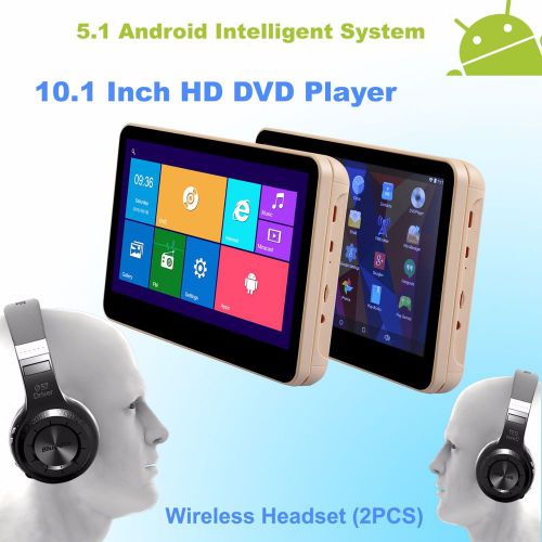 Android 5.1 headrest 10.1 inch monitor quad core car dvd player wireless headset