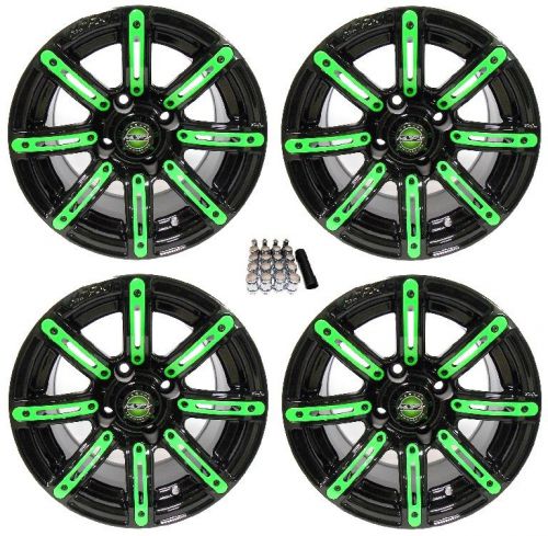 Madjax 12&#034; illusion black/green golf cart wheels/rims ez-go &amp; club car