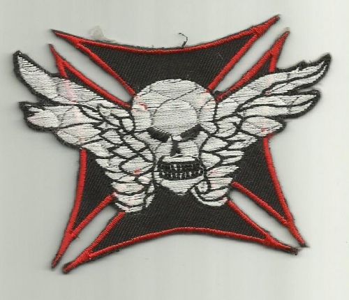 &#034;skull &amp; iron cross &#034; iron on biker patch harley davidson honda rockabilly hog