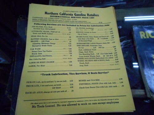 Vintage  service station  nothern calif car repair chart