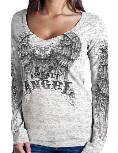 Hot leathers asphalt angel ladies burnout long sleeve tee (white, x-large)