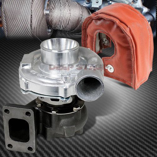 T04e t3/t4 .63 a/r 57 trim turbocharger/turbo 5bolt downpipe+red heat blanket