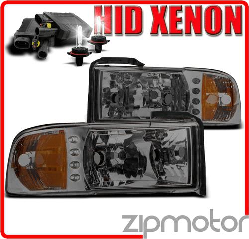 1994-2001 dodge ram pickup led smoke crystal head lights+6000k hid corner signal