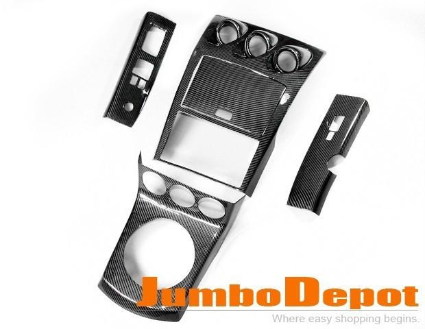 Real carbon fiber automatic shifter console (at) switch gauge pod set for nissan