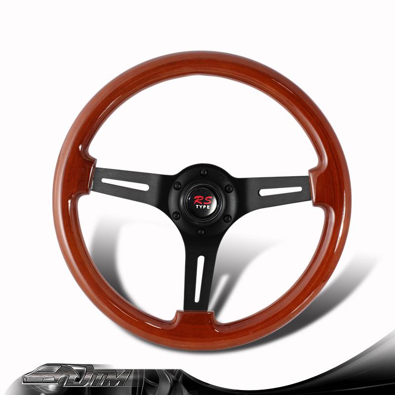 Universal 6-holed bolt 345mm deep dish classic wood grain style steering wheel