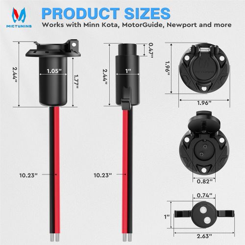Mictuning trolling motor plug &amp; receptacle, 8 awg quick connect for marine boat