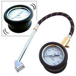 Professional-grade tire gauge with large dial, flex hose