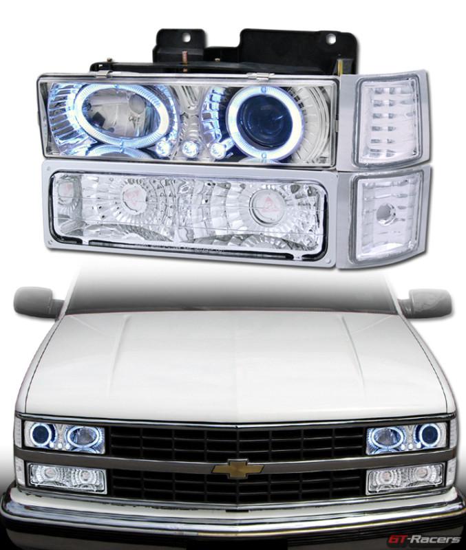 Euro led halo projector headlights+bumper+corner yd 1994-1998 chevy c10 ck truck