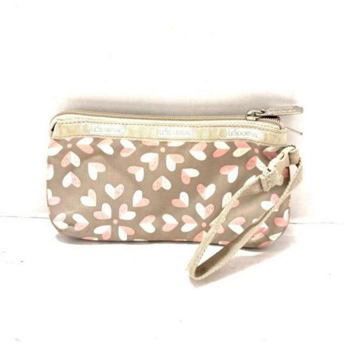 Lesportsac pouch - beige white light pink heart lesponylon