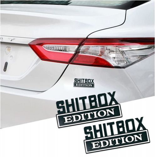 2x 3d shitbox edition emblem decal badge stickers for universal car black+white