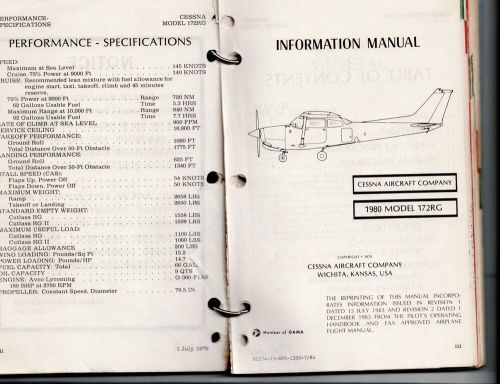 1980 cessna cutlass rg model 172rg information manual original