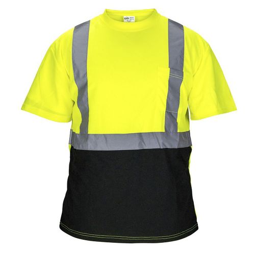 Large black bottom t-shirt, class 2 yellow with 2&#034; reflective tape sas safety