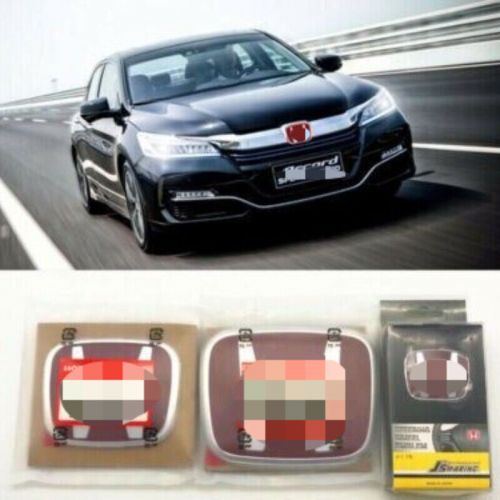 For accord 2018-2022 4dr sedan front+rear+steering wheel 3pcs jdm red emblem fit