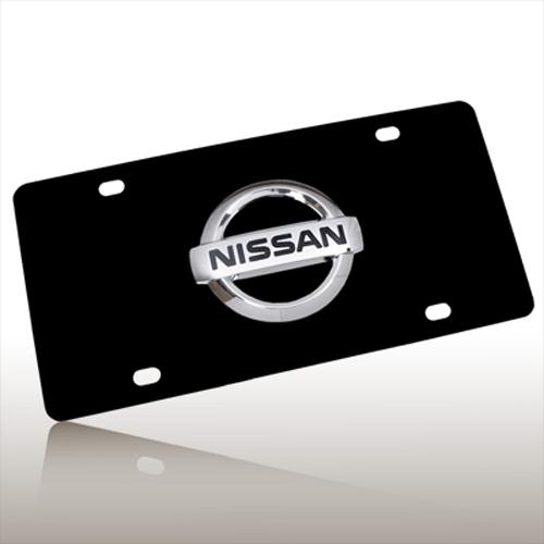 Nissan 3d logo black stainless steel license plate, licensed + free gift