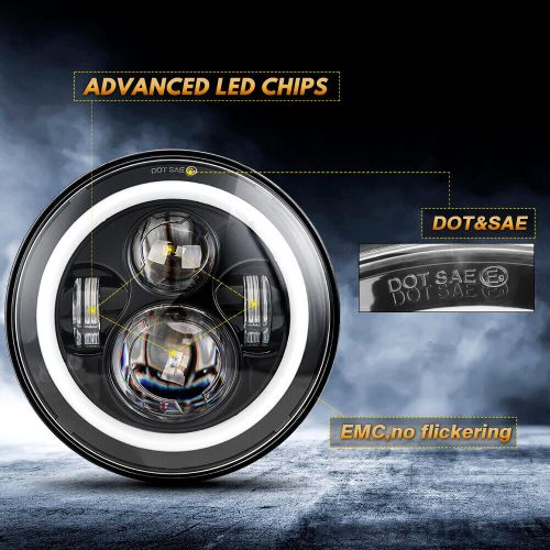 Dot 105w 7&#034; round led halo headlight hi-lo beam for jeep wrangler jk lj tj cj