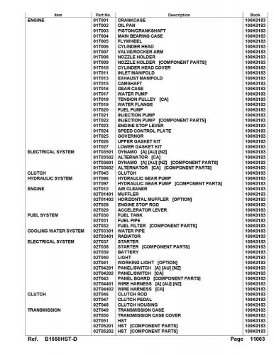 1550 tractor service parts manual fits kubota b1550hst-d exploded-views b1550hst