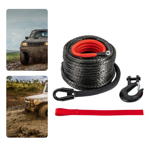 3/8x100&#034; synthetic winch rope w/hook for 4wd off-road vehicle truck atv utv suv