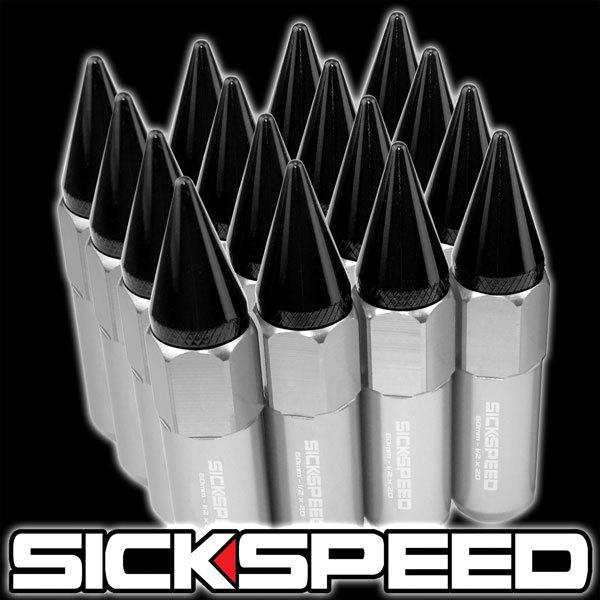 16 polished/black spiked 60mm aluminum extended tuner lug nuts wheel 1/2x20 a