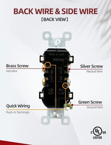 Aida 20 amps outlets duplex electrical receptacle without wall plate, white