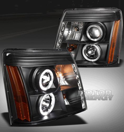 2002-2006 cadillac escalade pickup halo drl led projector headlights black 2005