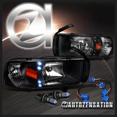 94-01 dodge ram 1500 2500 3500 sport crystal black led drl headlights