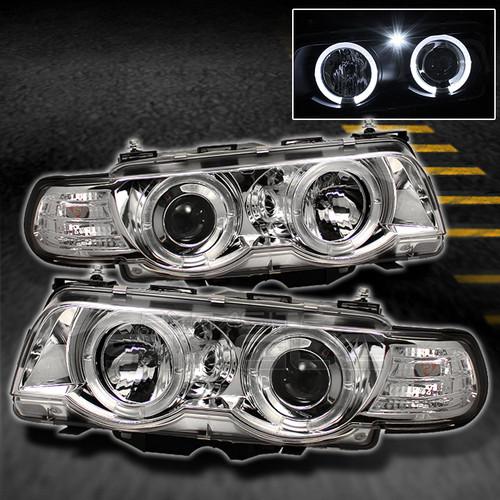 Fit hid 99-01 bmw e38 7-series chrome dual halo projector headlights amps