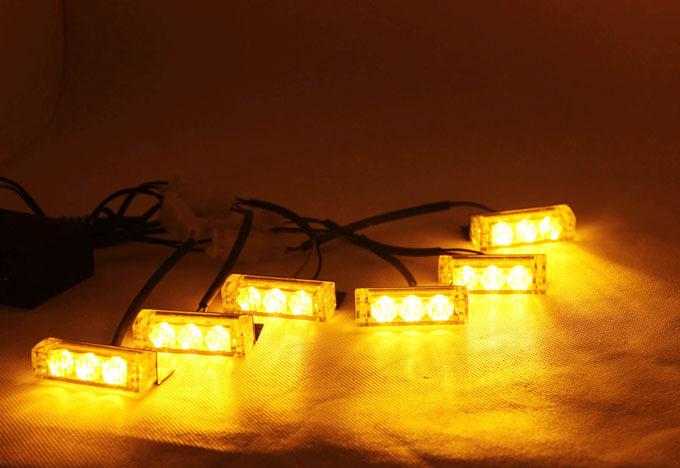 6 x 3 led amber auto van boat strobe flash light grill emergency lights 3 mode