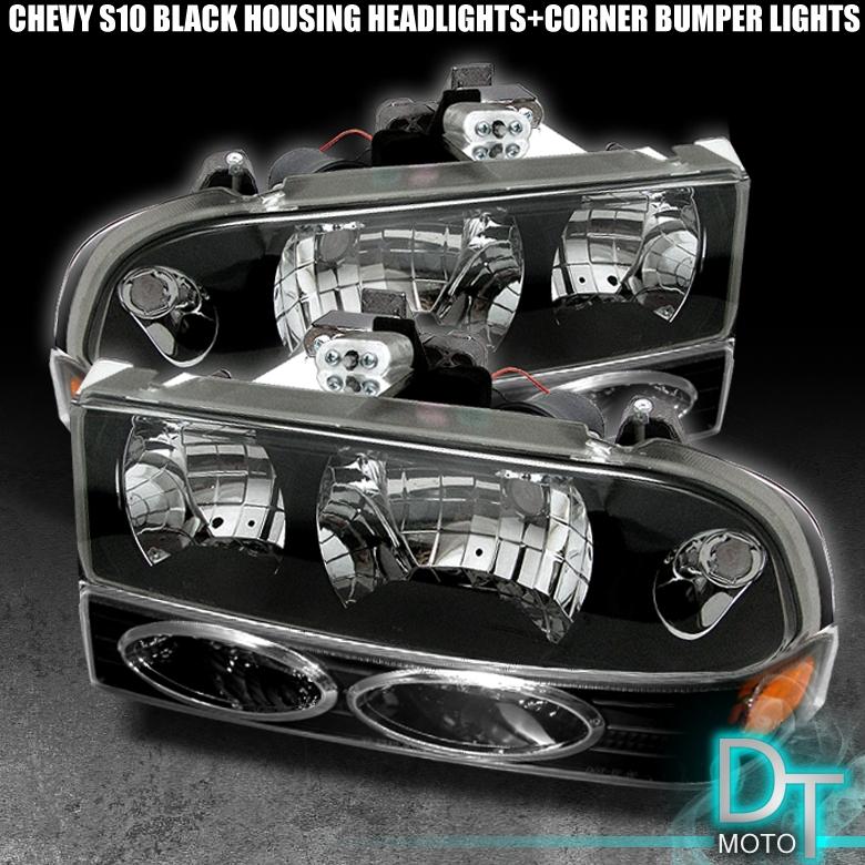 Black 98-04 chevy s10 blazer crystal headlights +bumper signal lights lamps