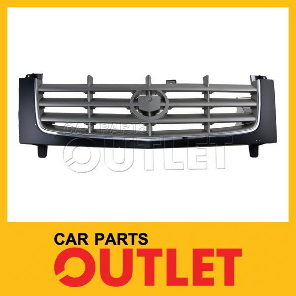 02-06 cadillac escalade front primed black grille esv chrome molding gray insert