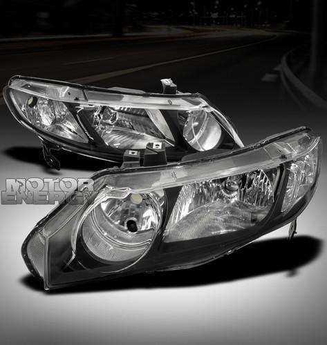 2006-2011 honda civic sedan 4dr crystal jdm black headlights 2007 2008 2009 2010