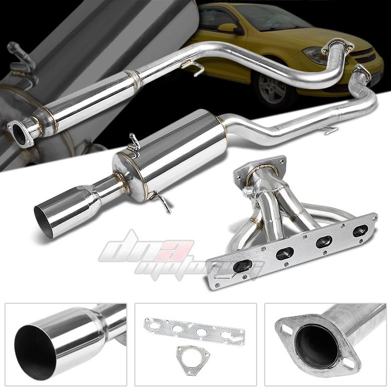 05-07 chevy cobalt 3.5" tip muffler catback cat back+steel header exhaust system