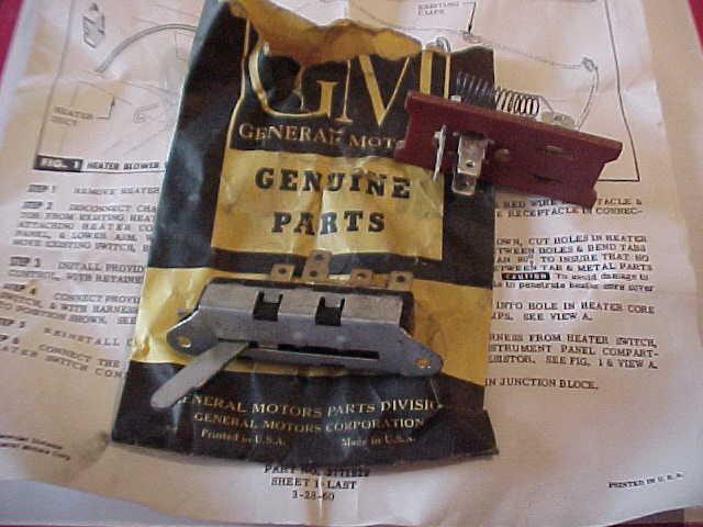 Nos gm heater blower switch and resistor 1957 1958 1959 chevy