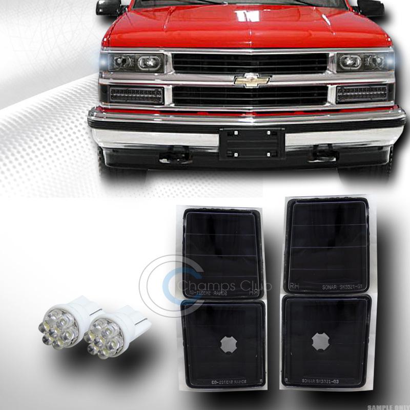 Blk clear signal corner lights lamps yd+led bulbs 94-98 chevy c10 c/k pickup suv