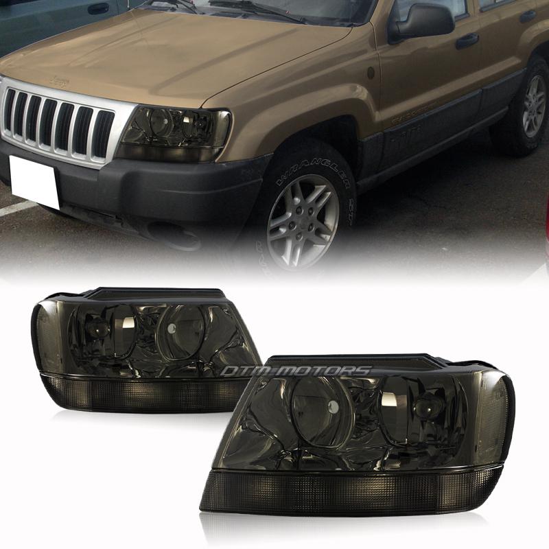 1999-2004 jeep grand cherokee smoke housing smoked lens headlight lamps