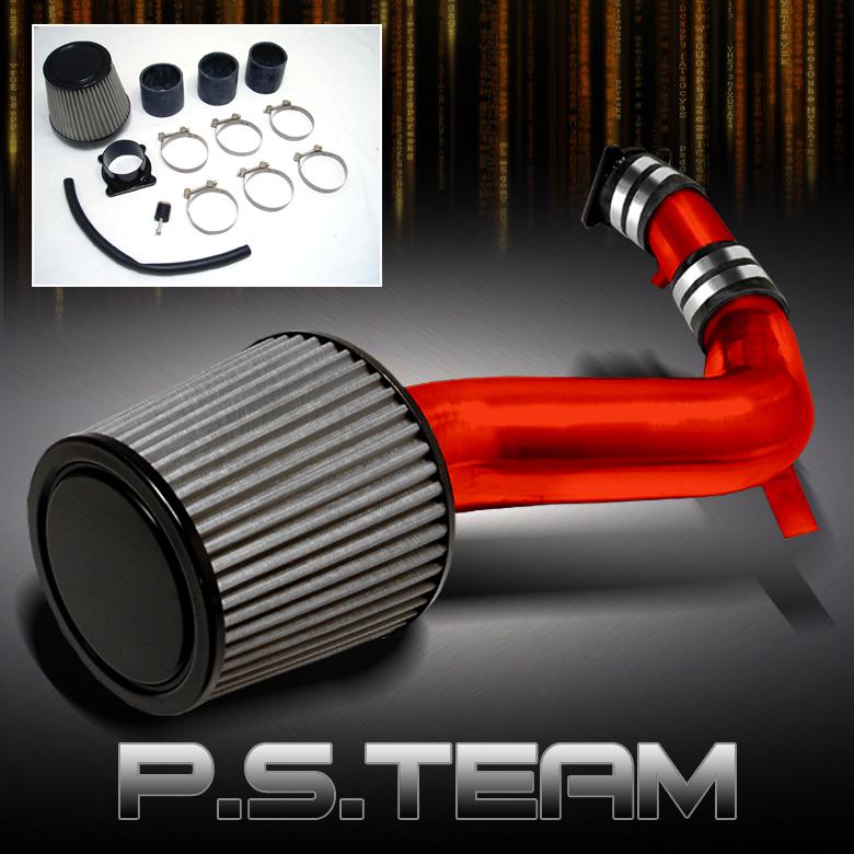 04-07 maxima v6 3.5l red aluminum cold air intake+stainless washable filter