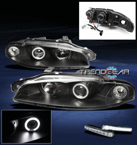 97-99 mitsubishi eclipse ccfl halo black projector head lights w/drl led signal