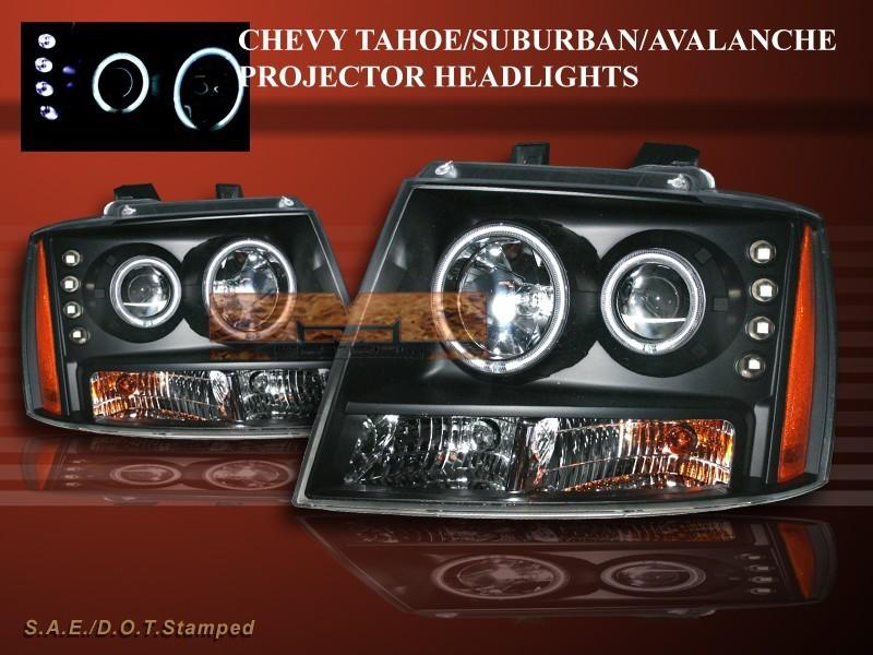 2007-2010 chevy tahoe/suburban/avalanche projector headlights blk 2halo ccfl led