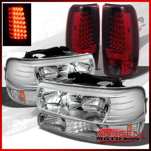 99-02 silverado clear headlights+amber bumper signal+red smoked led tail lights