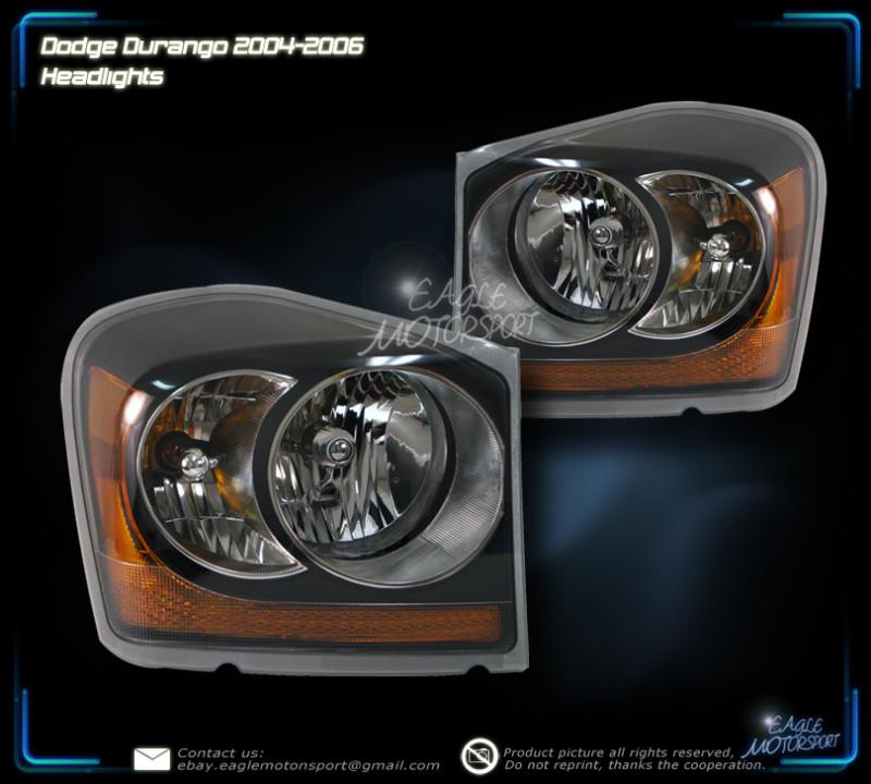 2004-2006 dodge durango crystal black blk headlights left right head lamps