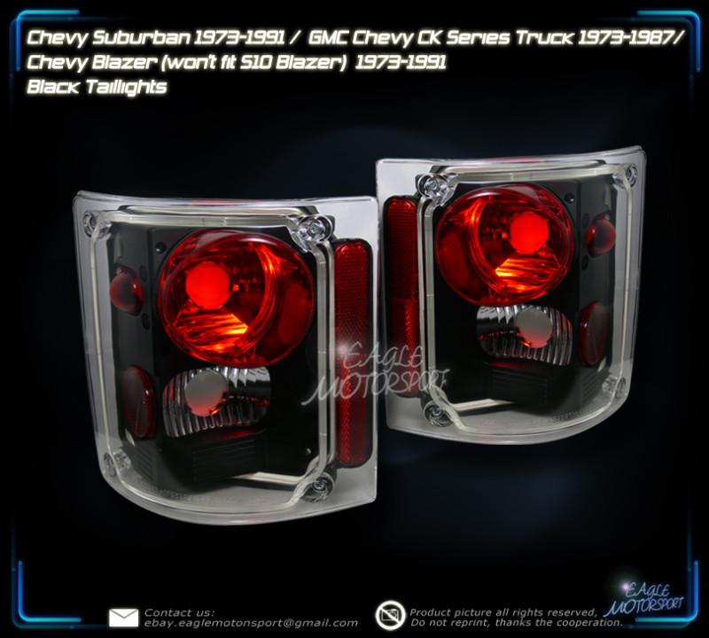 1973-1991 chevy/gmc suburban black blk tail lights left right rear lamps