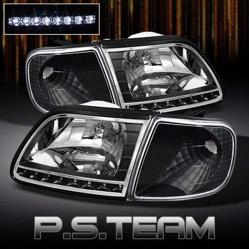 97-03 ford f150 expedition black led headlights +corner signal lamps lights