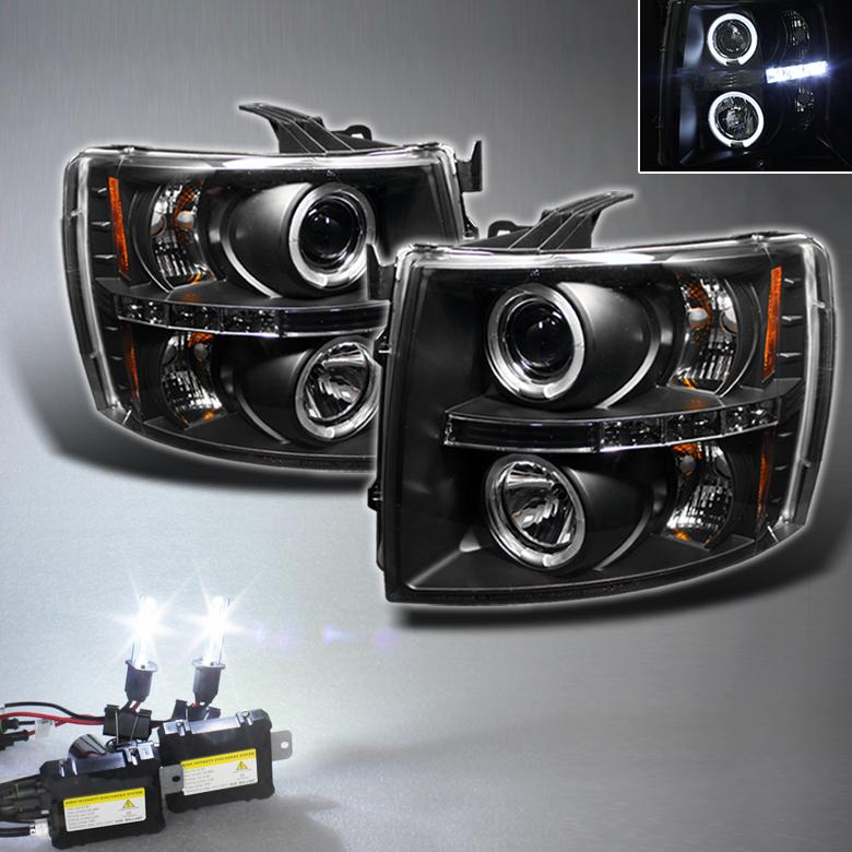 4300k original xenon white hid + 07-13 silverado black halo projector headlights