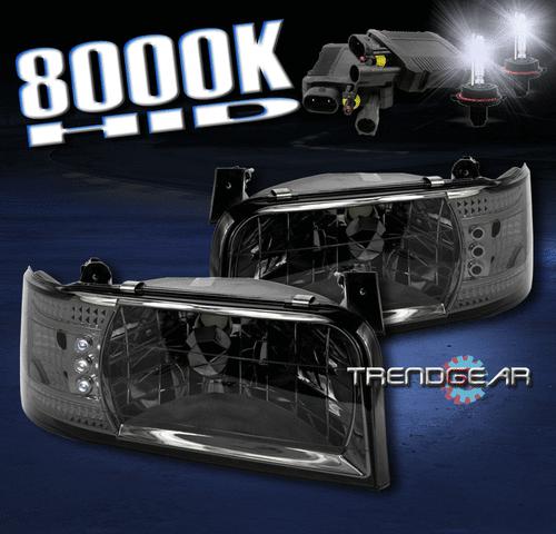 92-96 ford f150 f250 f350 bronco pickup led smoke crystal headlights w/hid 8000k