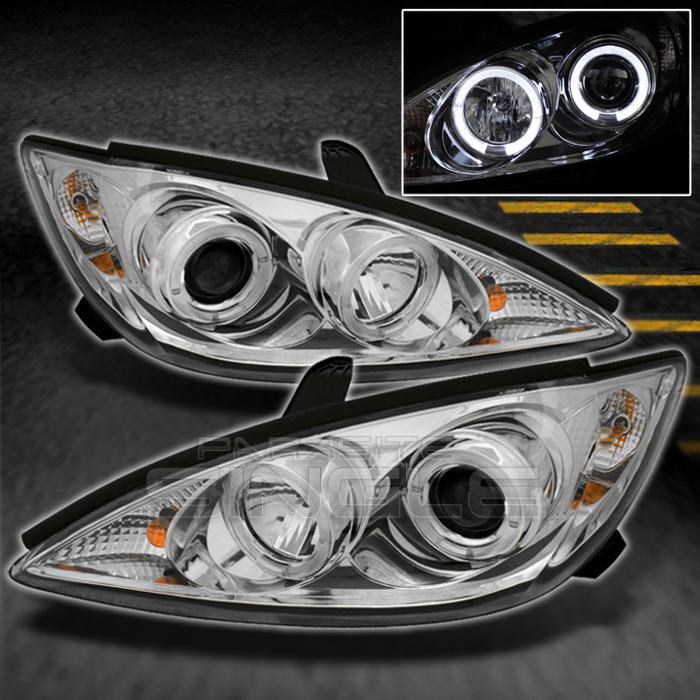 02-04 toyota camry dual halo projector chrome headlights lamps pair left+right