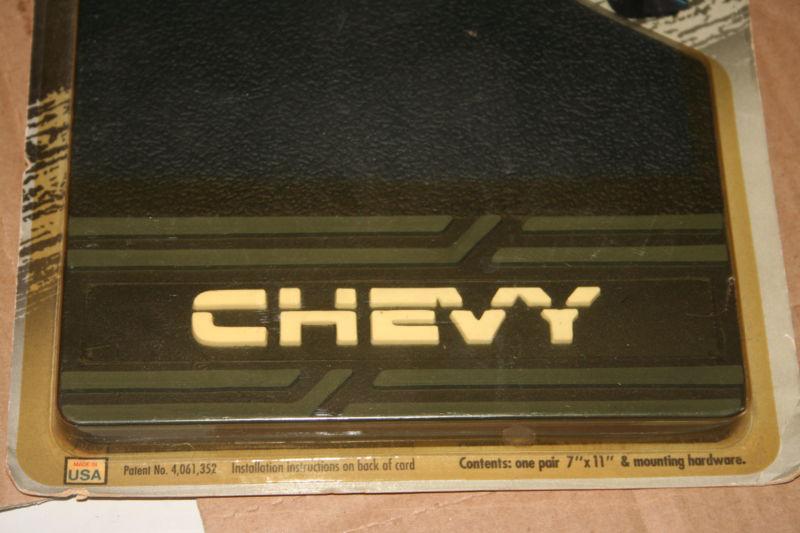 Mud flaps chevy script splash guards black pair new  rare 