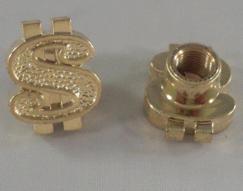 2 gold "money dollar sign" air valve stem caps for harley davidson wheel rims 