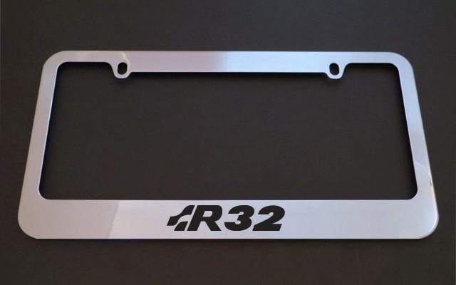 1 brand new volkswagen r32 chrome metal license plate frames + screw caps